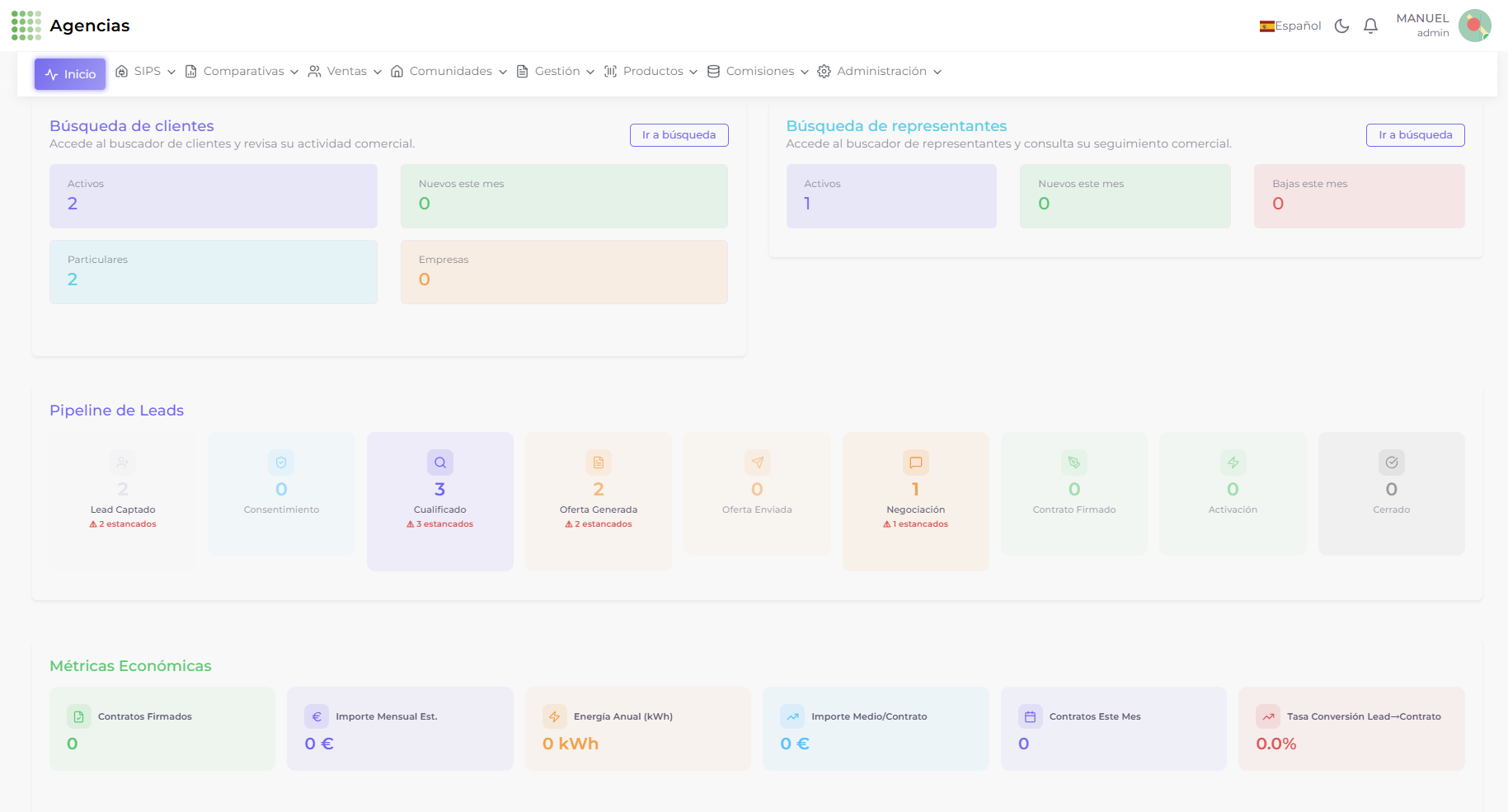 Captura de la plataforma: módulo CRM energético